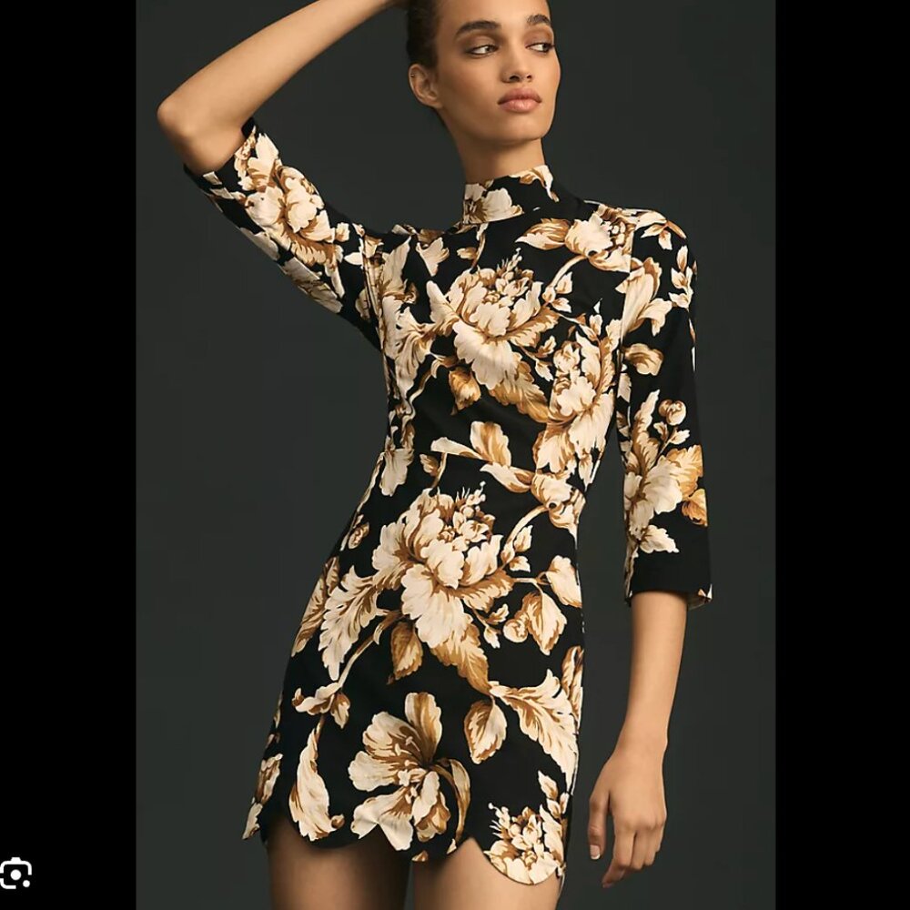 Anthropologie - Maeve Mock-Neck Shift Mini Dress Back Cutout US 4